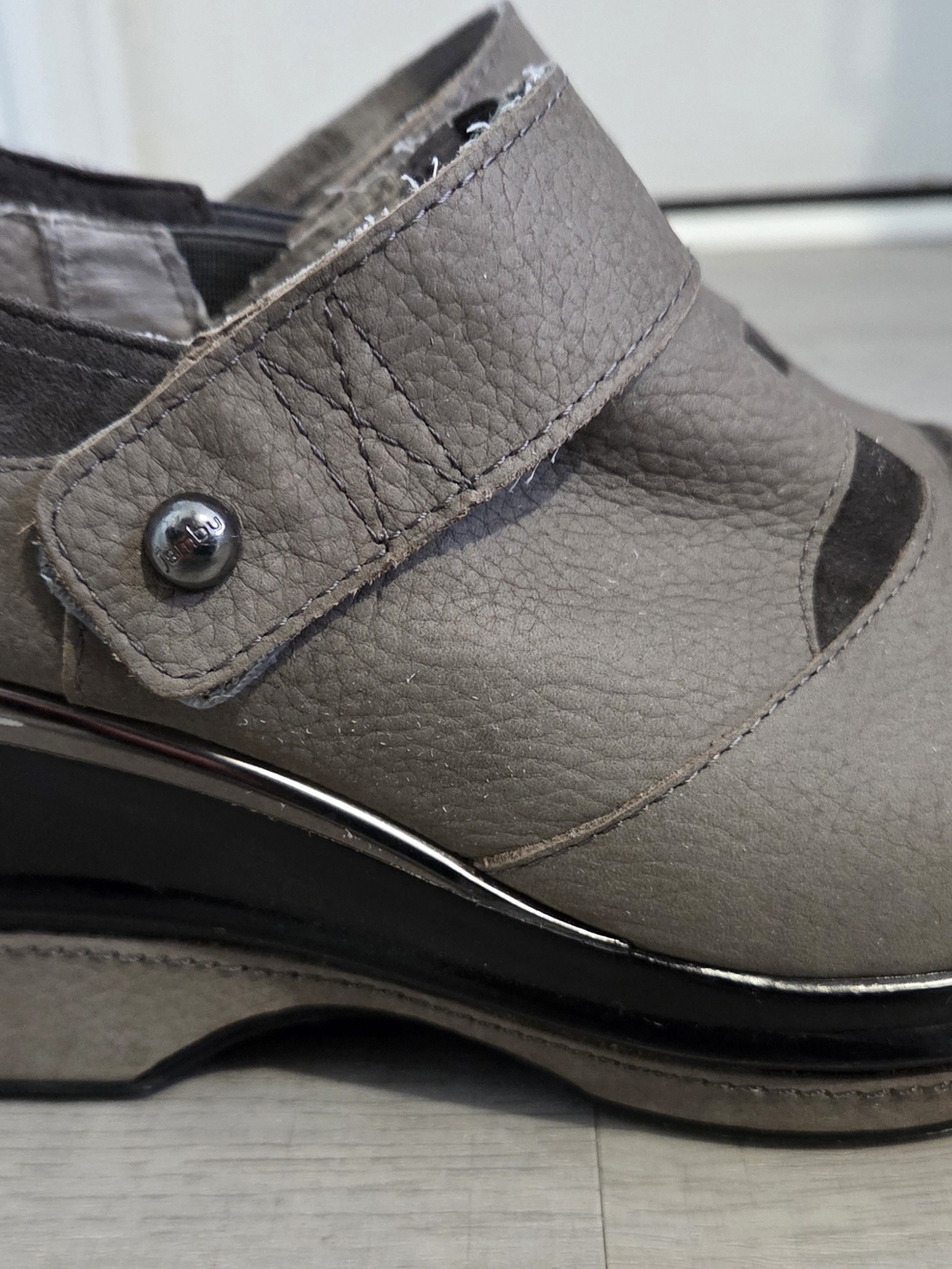 Jambu Taupe Leather Mary Jane Clog with Strap